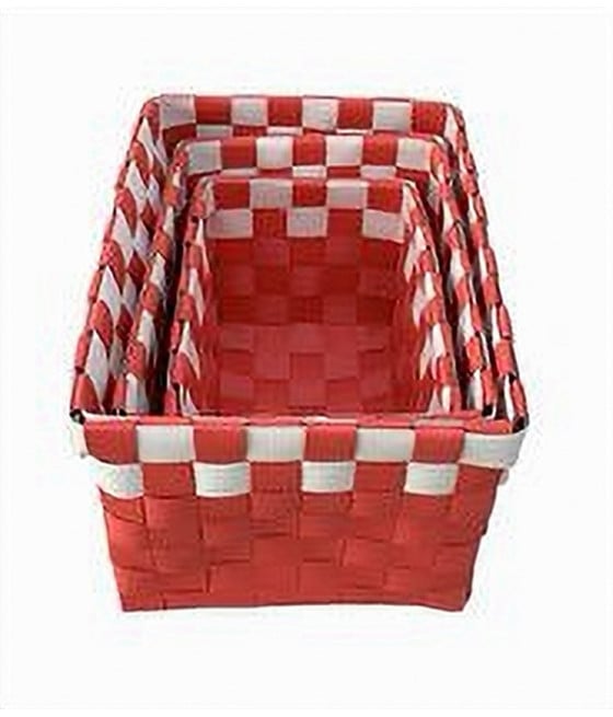3 CESTINI PORTAOGGETTI TESSUTO BAGNO RETTANGOLARI ROSSO BIANCO 59083