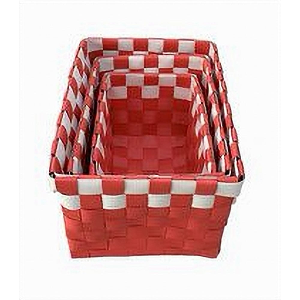 3 CESTINI PORTAOGGETTI TESSUTO BAGNO RETTANGOLARI ROSSO BIANCO 59083
