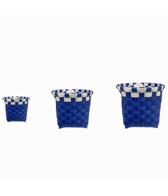 SET 3 PZ CESTINI PORTA OGGETTI TESSUTO BAGNO ROTONDI BLU BIANCO 59076