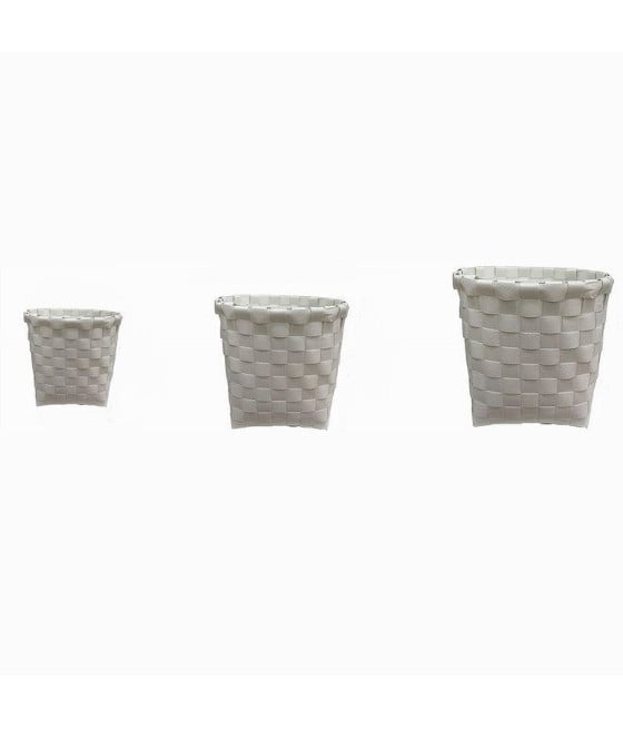 SET 3 PEZZI CESTINI PORTA OGGETTI TESSUTO BAGNO ROTONDI BIANCO 59074