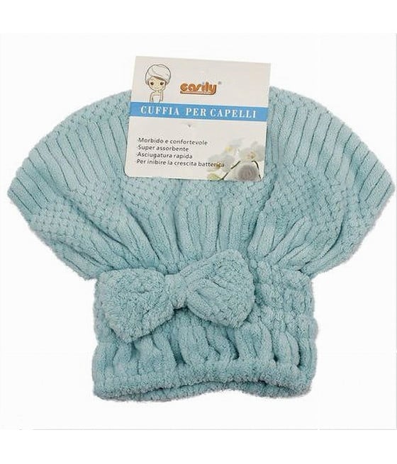 CUFFIA ASCIUGA CAPELLI DOCCIA MORBIDO ASSORBENTE FIOCCO AZZURRO 79628