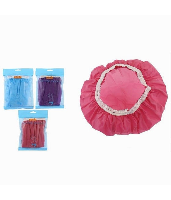 SET 3PZ CUFFIA DOCCIA BAGNO CON BORDINO A PIZZO PROTEGGE CAPELLI 87180