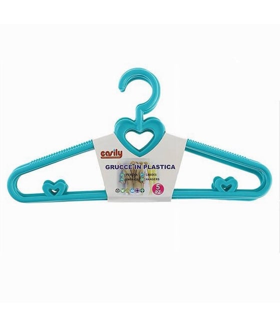 SET 5PZ GRUCCE STAMPELLE CON CUORI APPENDIABITI PLASTICA CELESTE 87678