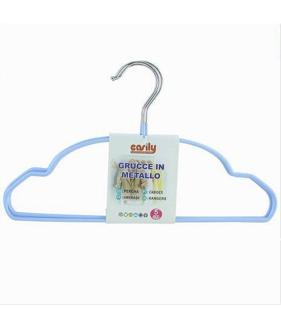 5PZ GRUCCE STAMPELLE METALLO GOMMATE ANTISCIVOLO CELESTE APPENDI ABITI