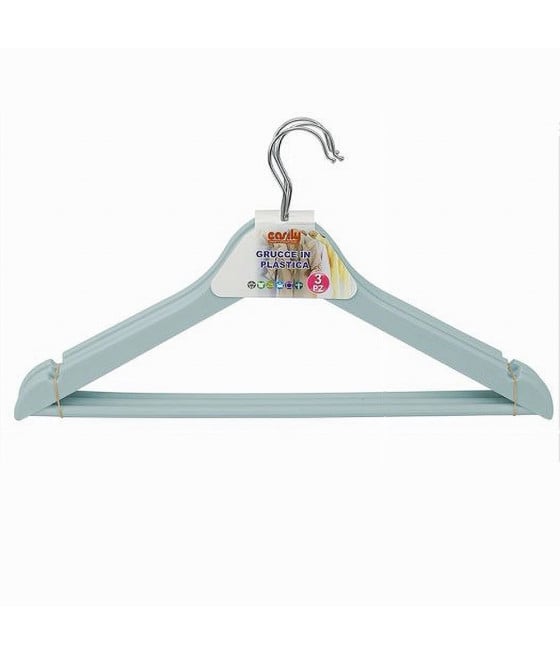3 PZ GRUCCE STAMPELLE PLASTICA APPENDIABITI VESTITI PANTALONI AZZURRO