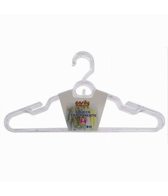 SET 4 GRUCCE PLASTICA TRASPARENTE APPENDIABITI VESTITI PANTALONI 87003