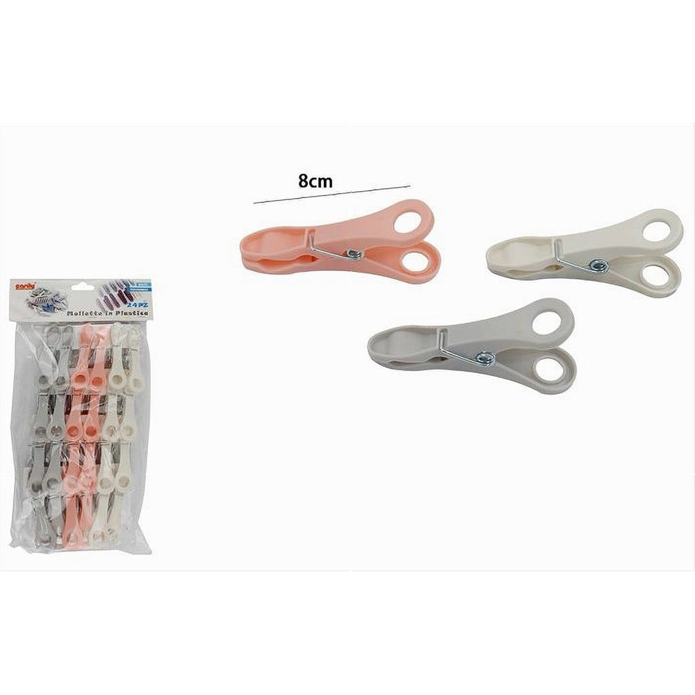 24PZ MOLLETTE PLASTICA COLORATA MULTIUSO 8CM PINZE BUCATO PANNI 69537