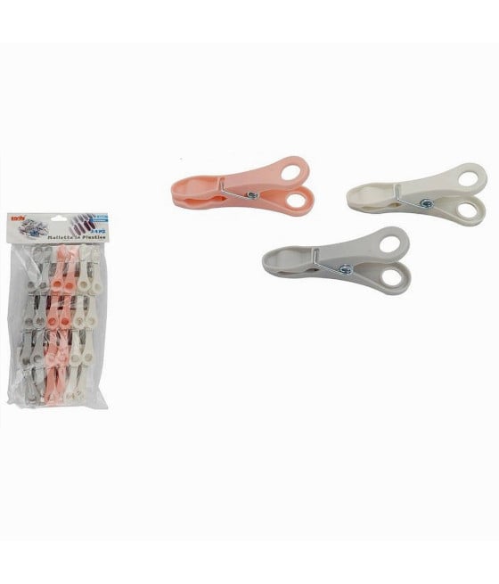24PZ MOLLETTE PLASTICA COLORATA MULTIUSO 8CM PINZE BUCATO PANNI 69537