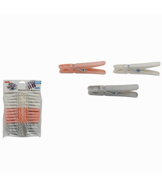 SET 30 PZ MOLLETTE IN PLASTICA COLORATE 8 CM PINZE BUCATO PANNI 69540
