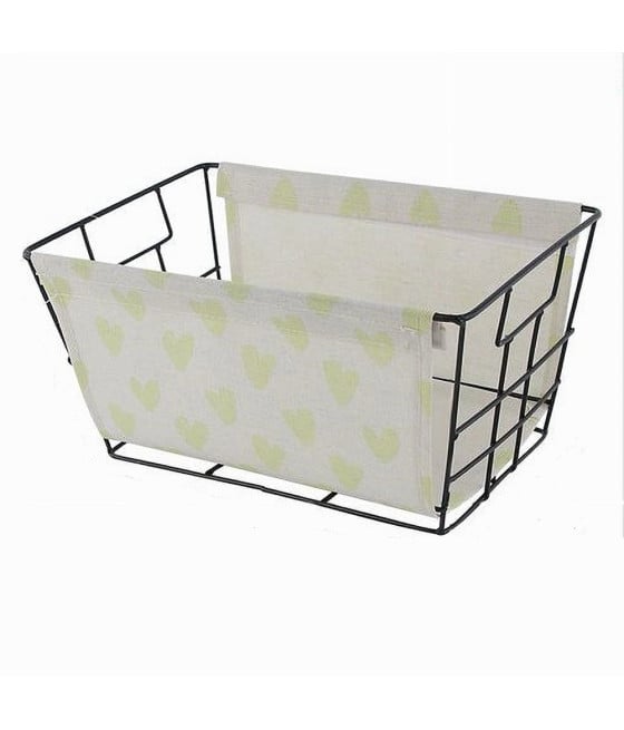 CESTO PORTA OGGETTI FERRO TESSUTO CUORI GIALLI MANICI 30X20X15CM 10617