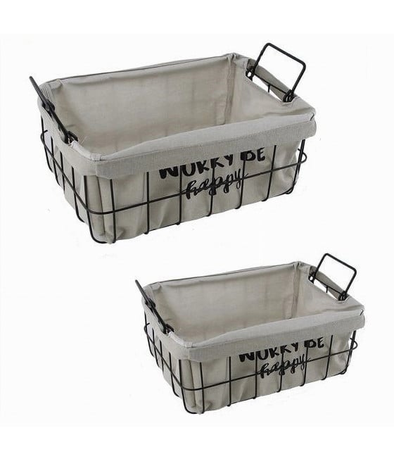 SET 2PZ CESTINI IN METALLO IN TESSUTO PORTAOGGETTI MANICI 10631