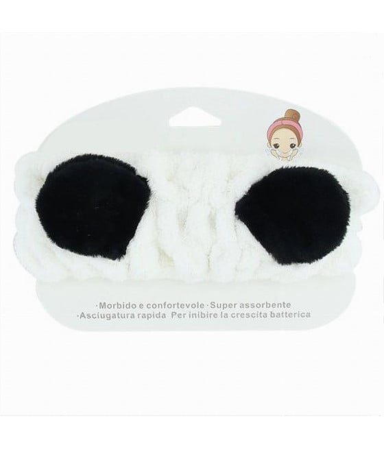 FASCIA CAPELLI DOCCIA SHAMPOO TRUCCO SPUGNA CON ORECCHIE PANDA 10731