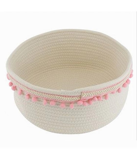 CESTO PORTA OGGETTI BIANCHERIA CORDA PON PON ROSA 22X9.5 CM 10666