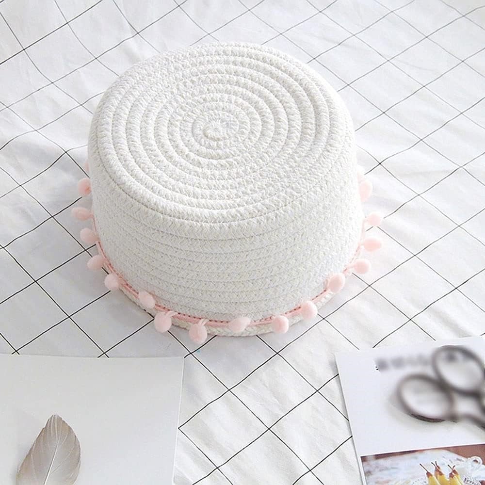 CESTO PORTA OGGETTI BIANCHERIA CORDA PON PON ROSA 22X9.5 CM 10666