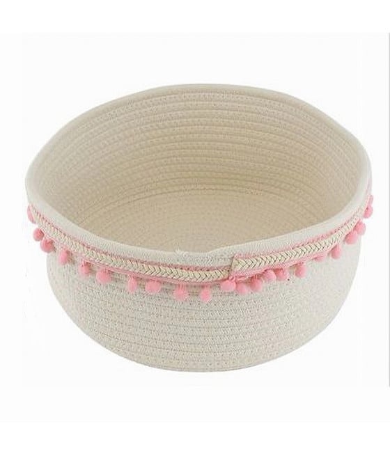 CESTO PORTA OGGETTI BIANCHERIA CORDA PON PON ROSA 30X14 CM 10667