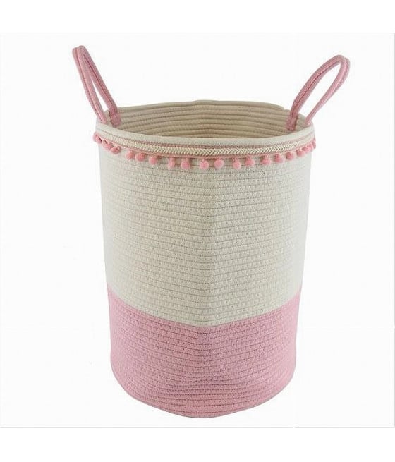 CESTO PORTAOGGETTI BIANCHERIA CORDA PON PON ROSA MANICI 35X45CM 10668