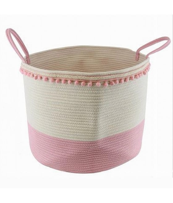 CESTO PORTAOGGETTI BIANCHERIA CORDA PON PON ROSA MANICI 50X35CM 10669