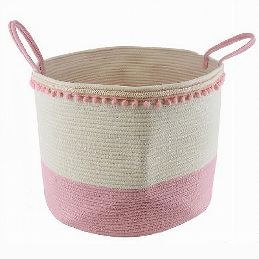 CESTO PORTAOGGETTI BIANCHERIA CORDA PON PON ROSA MANICI 50X35CM 10669