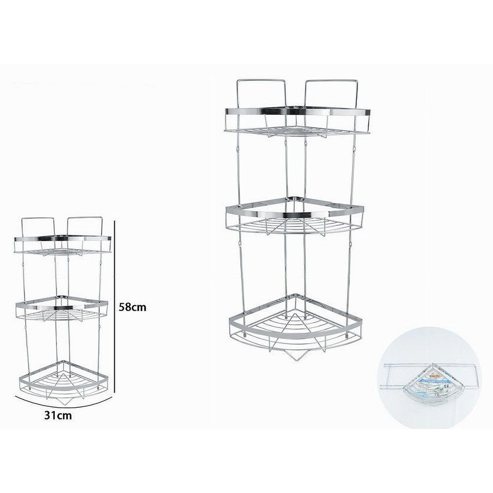 MENSOLA ANGOLARE CROMATA DOCCIA A 3 RIPIANI ORGANIZER BAGNO 59257