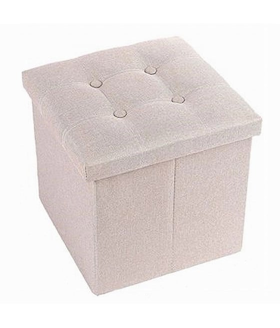 POUF CONTENITORE IMBOTTITO PORTAOGGETTI SEDUTA BEIGE 38X38X35CM 79423