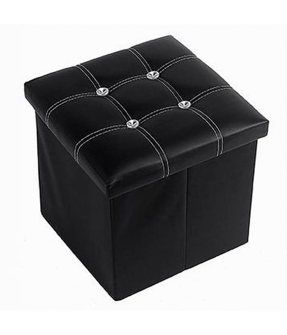 POUF CONTENITORE IMBOTTITO PORTAOGGETTI NERO STRASS 30X30X30CM 79433
