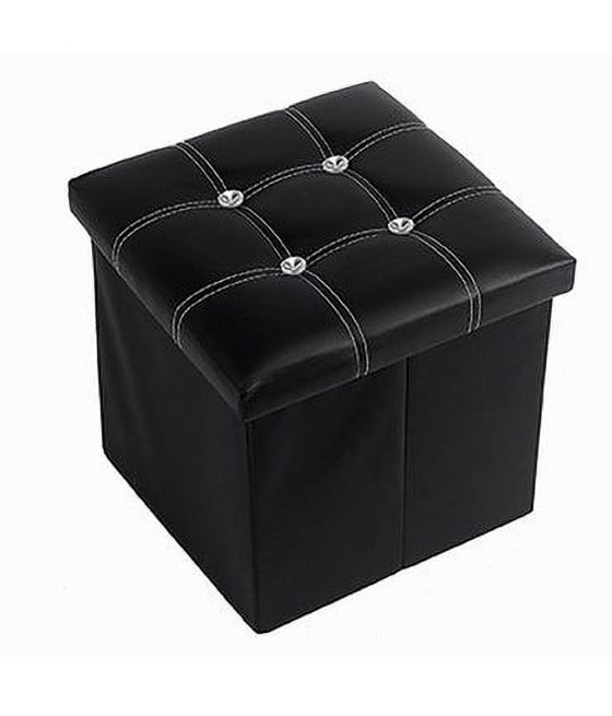 POUF CONTENITORE IMBOTTITO PORTAOGGETTI NERO STRASS 38X38X35CM 79435