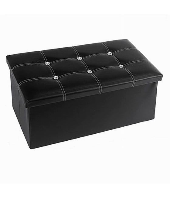 POUF CONTENITORE IMBOTTITO PORTAOGGETTI NERO STRASS 76X38X35CM 79437