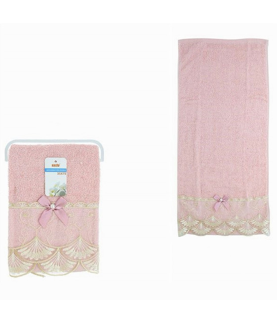 ASCIUGAMANO BAGNO VISO PICCOLO COTONE DECORATO 35 X 75CM ROSA 79505