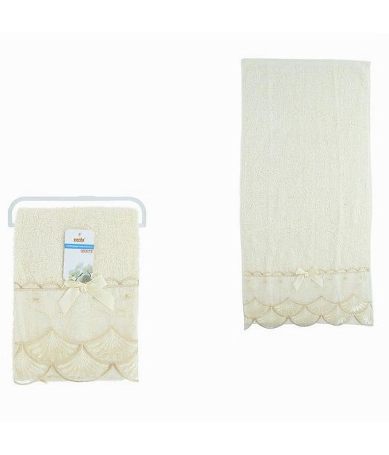 ASCIUGAMANO BAGNO VISO COTONE DECORATO 35X75CM BEIGE CHIARO 79502