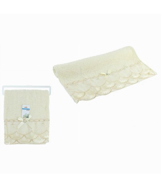 ASCIUGAMANO BAGNO VISO COTONE DECORATO 48X93 CM BEIGE CHIARO 79503