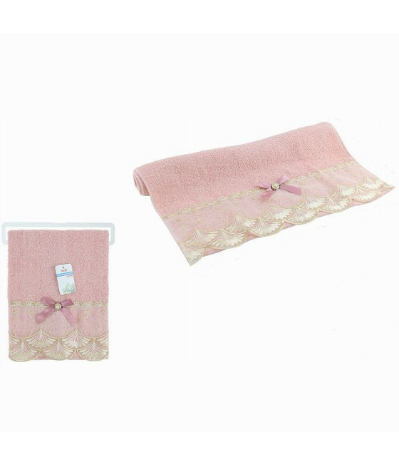 ASCIUGAMANO BAGNO VISO COTONE MORBIDO DECORATO 48 X 93 CM ROSA 79506