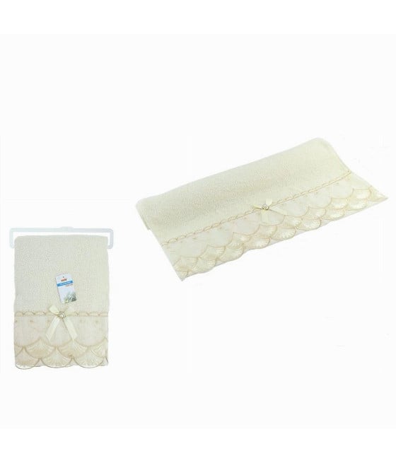 ASCIUGAMANO BAGNO TELO COTONE DECORATO 70X140CM BEIGE CHIARO 79504