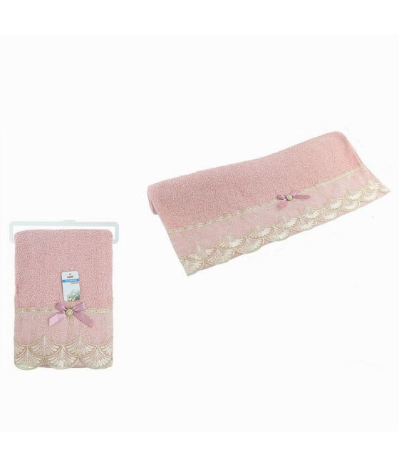 ASCIUGAMANO BAGNO TELO COTONE MORBIDO DECORATO 70 X 140CM ROSA 79507