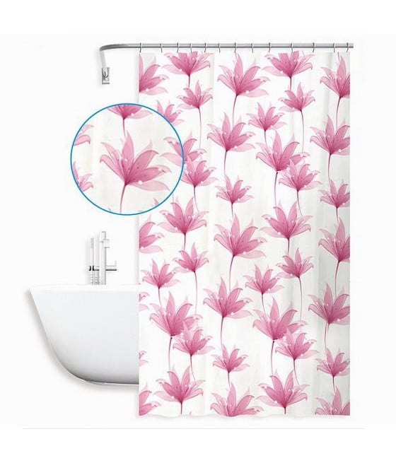TENDA DOCCIA ANTIMUFFA 180X200 CM CON ANELLI BAGNO FIORI ROSA 59803