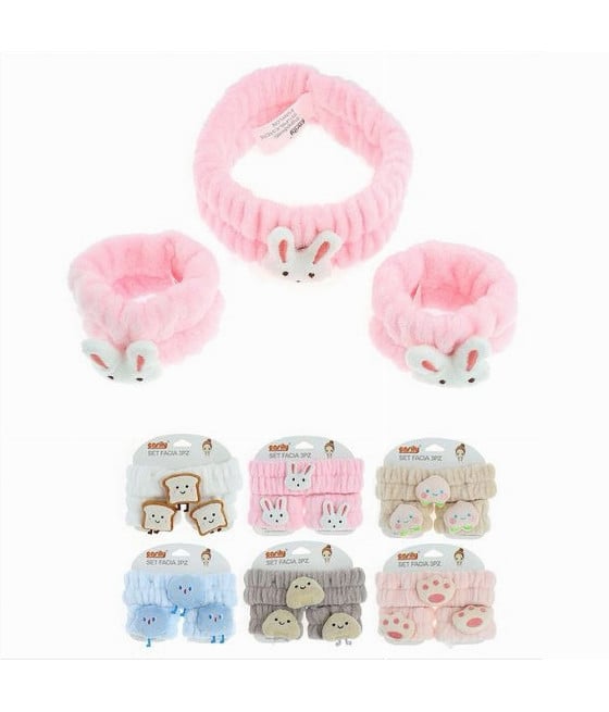 SET 3 PZ POLSINI FASCIA PER CAPELLI VARI MODELLI LAVAGGIO VISO 10757