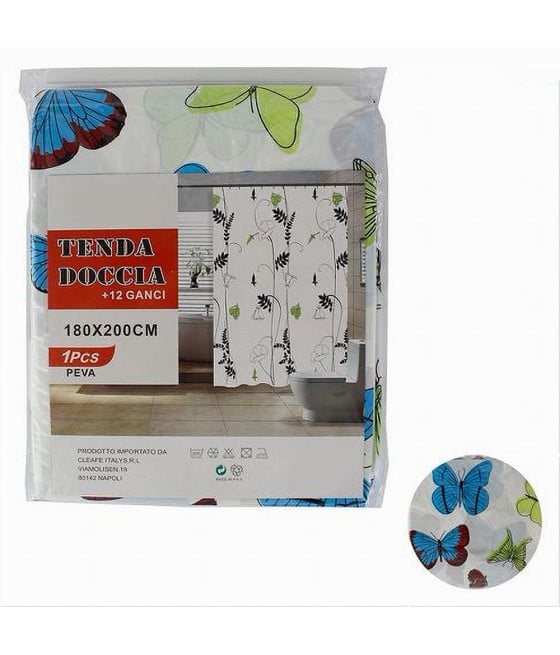 TENDA DOCCIA VASCA DA BAGNO PEVA 12 GANCI CON FARFALLE 180X200CM 52146