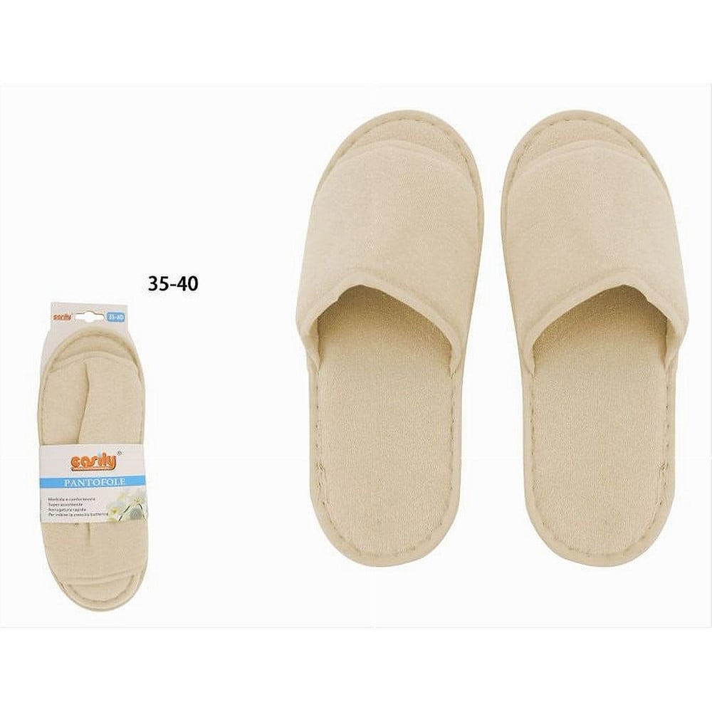COPPIA PANTOFOLE CIABATTE BAGNO IN TESSUTO BEIGE TAGLIA 35-40 79675