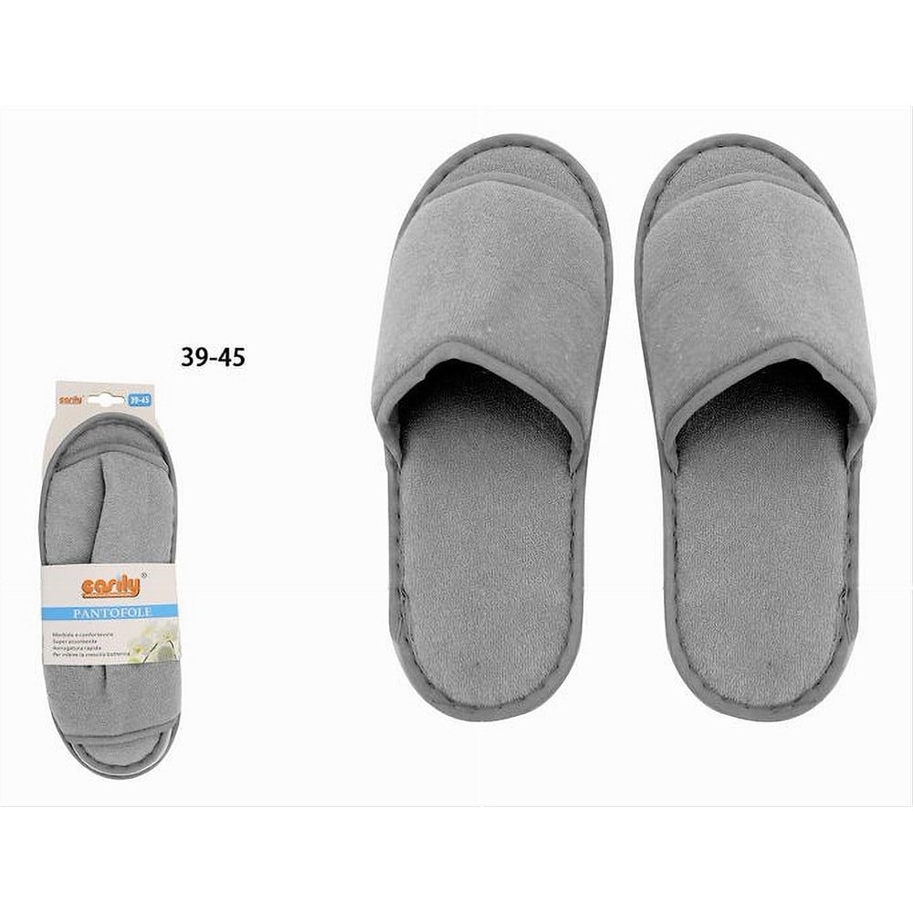 COPPIA PANTOFOLE CIABATTE BAGNO TESSUTO GRIGIO TAGLIA 39-45 79683
