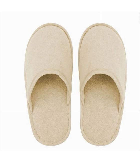 COPPIA PANTOFOLE CIABATTE BAGNO CHIUSE TESSUTO BEIGE 35-40 79687