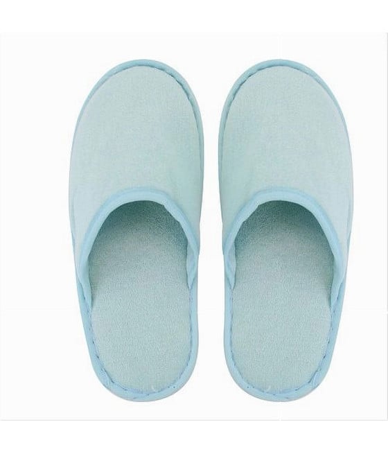 COPPIA PANTOFOLE CIABATTE BAGNO CHIUSE TESSUTO AZZURRO 35-40 79688