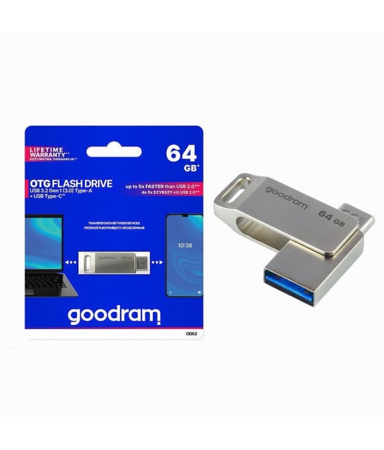 PEN DRIVE 64 GB USB 3.2 TYPE-A + USB TYPE C DUAL DRIVE OTG ODA3-64GB