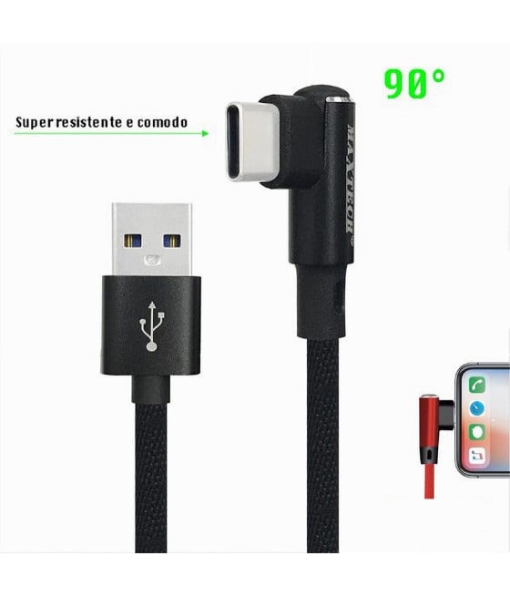 CAVO TYPE-C 90° USB 2.1A RICARICA DATI COMPATIBILE HUAWEI 1MT F-TC013