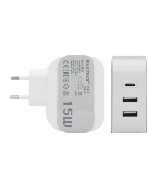 CARICATORE CASA DOPPIA PORTA USB 1X USB-C TYPE-C RICARICA 15W CA-S049