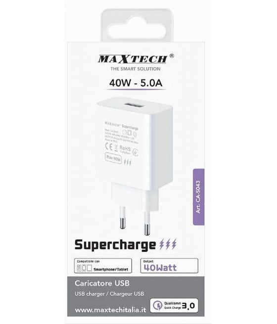 CARICATORE 1XUSB 5A SUPERCHARGE CARICABATTERIE ADATTATORE 40W CA-S043