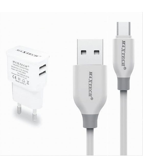 KIT CARICABATTERIE 2 PORTE USB 2.1A+CAVO MICRO USB 1MT MAXTECH CA-S039