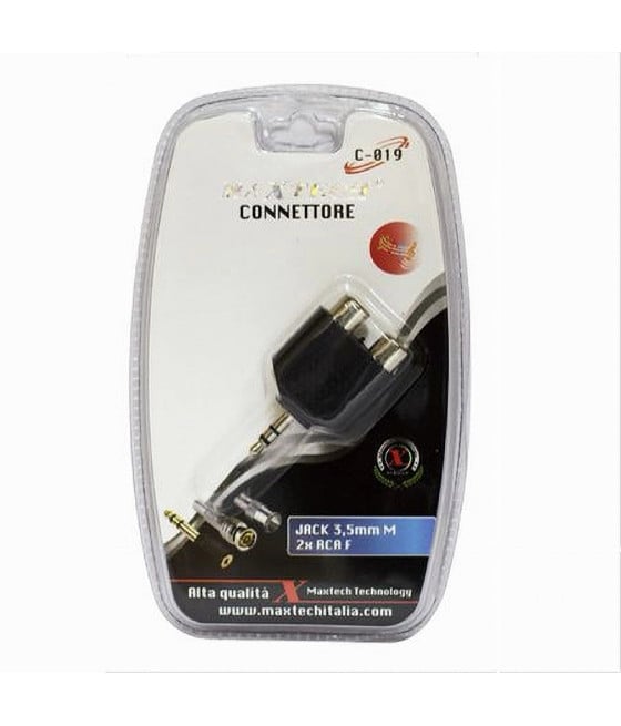 ADATTATORE AUDIO STEREO JACK 3.5 MM MASCHIO A 2 RCA FEMMINA AUDIO C019