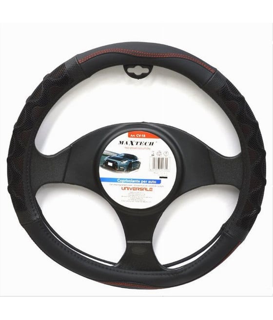 COPRIVOLANTE UNIVERSALE AUTO STERZO 38CM NERO ROSSO RILIEVO CV-18