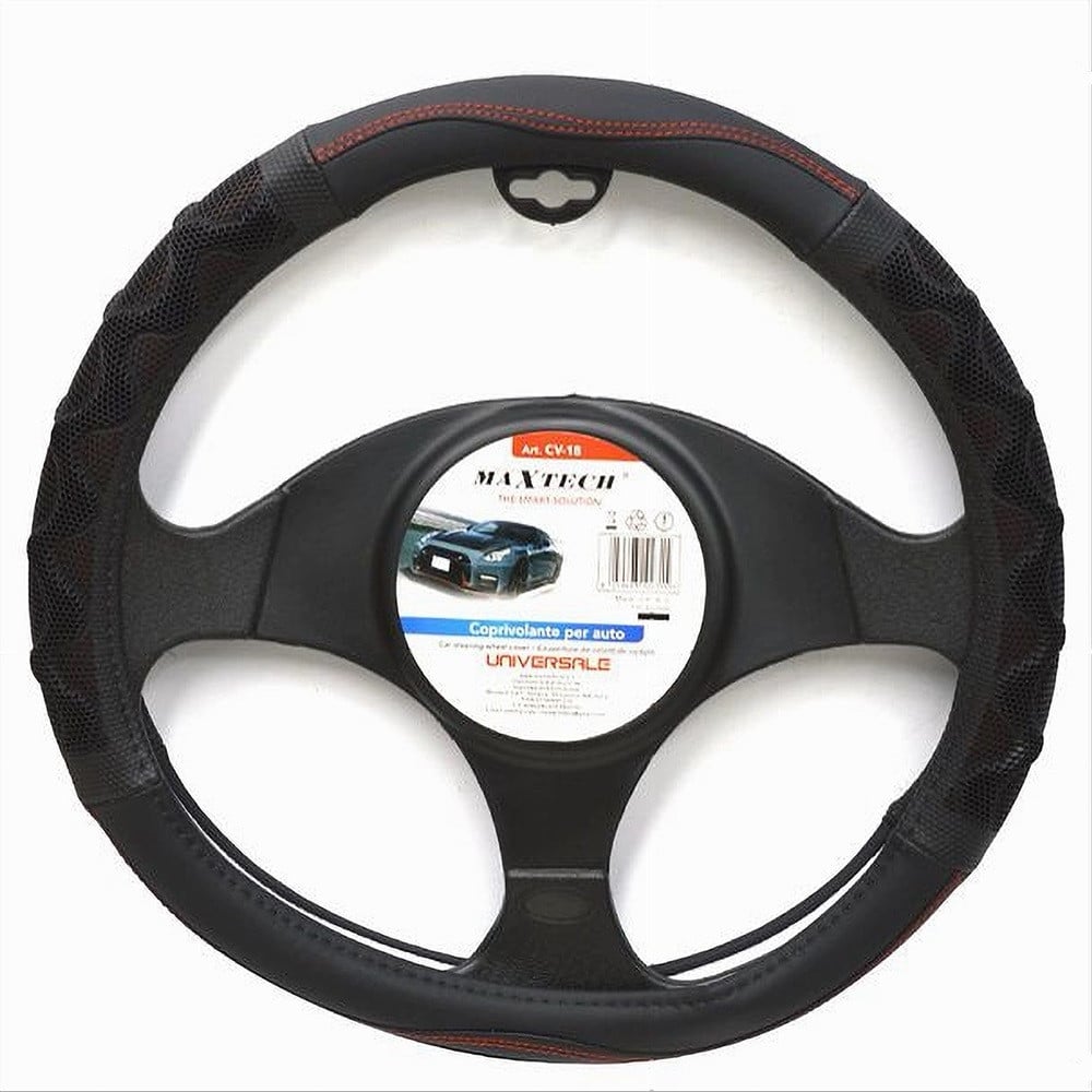 COPRIVOLANTE UNIVERSALE AUTO STERZO 38CM NERO ROSSO RILIEVO CV-18