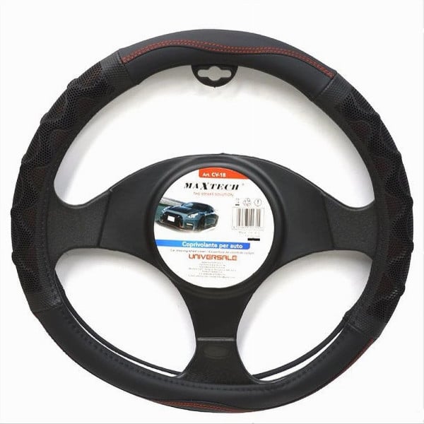 COPRIVOLANTE UNIVERSALE AUTO STERZO 38CM NERO ROSSO RILIEVO CV-18