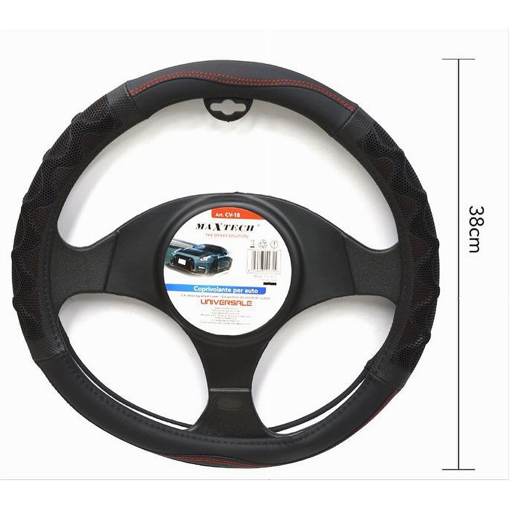 COPRIVOLANTE UNIVERSALE AUTO STERZO 38CM NERO ROSSO RILIEVO CV-18